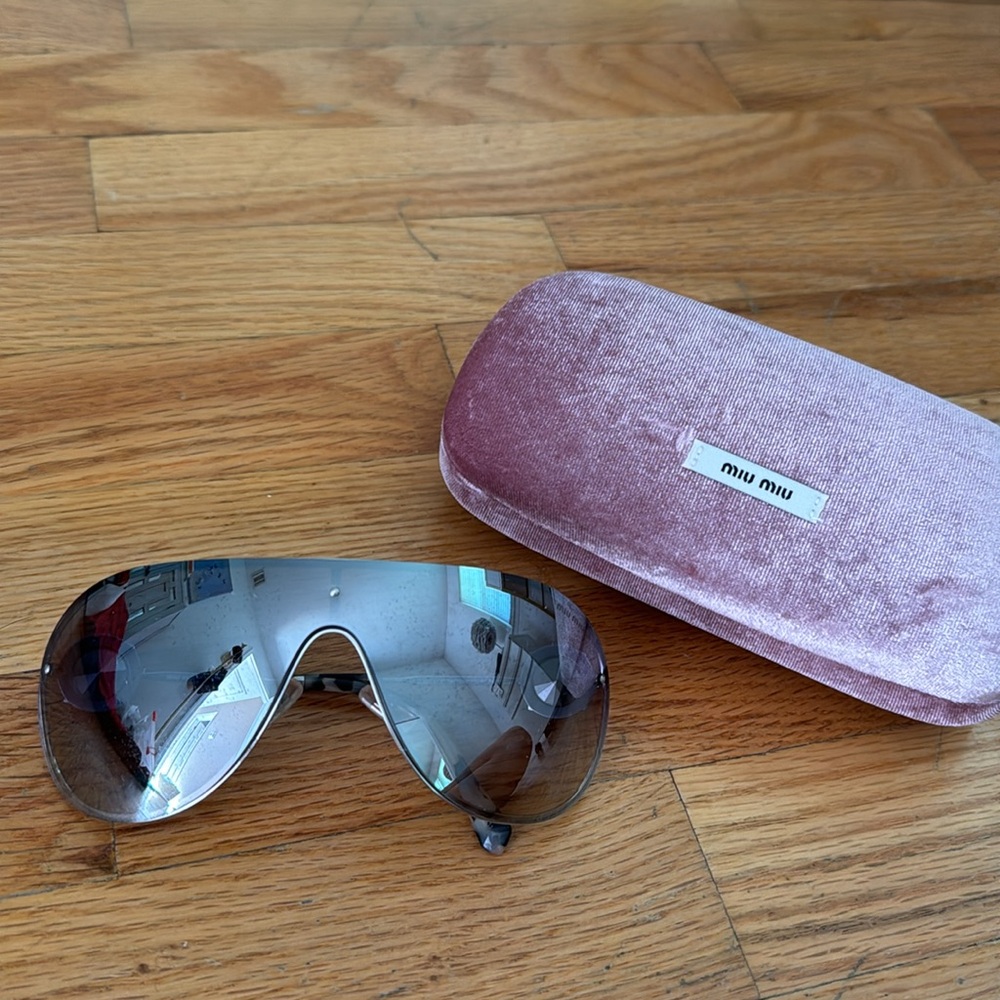 Silver rhinestone Miu Miu sunglasses with case